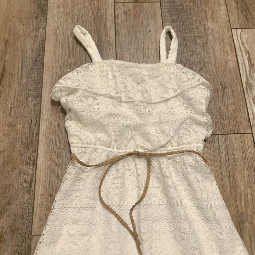 Speechless Ivory Lace Kids Dress with Tan Belt - Picture 2 of 5